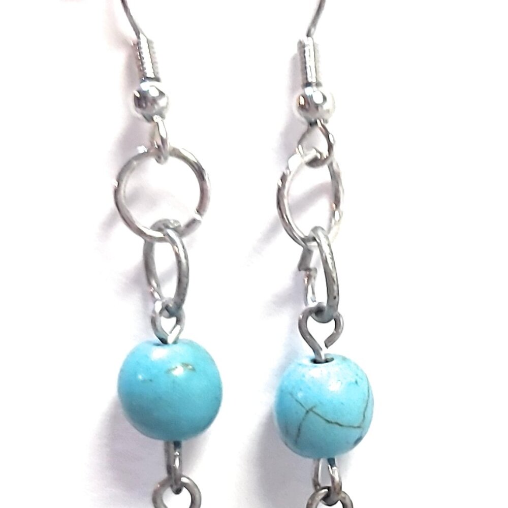Howlite Round Bead Double Drop Earrings